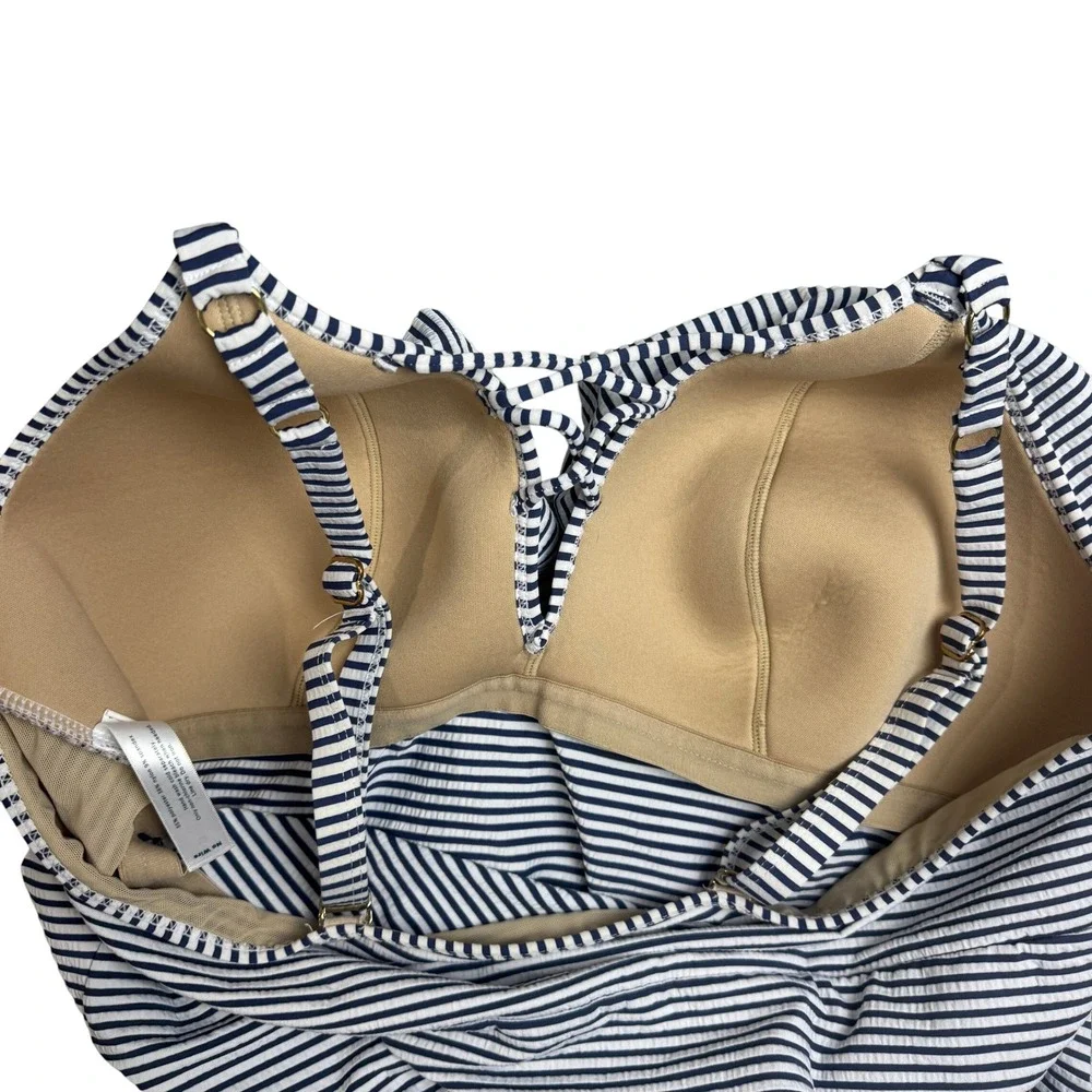 Swim by Cacique Navy White Striped Tiered Ruffle Tankini Top Size 20 Wireless